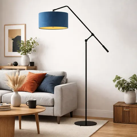 Czarna lampa podłogowa MAYA VELUR z regulowanym ramieniem do czytania