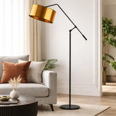 Regulowana lampa podłogowa ze złotym abażurem MAYA MIRROR
