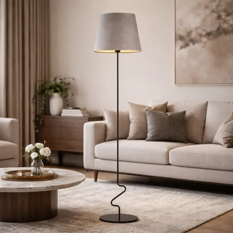 Skandynawska lampa stojąca do salonu COLLIN VELUR z abażurem