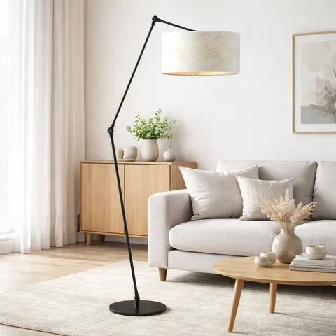 Regulowana lampa stojąca ZOE MARBLE z abażurem imitującym marmur