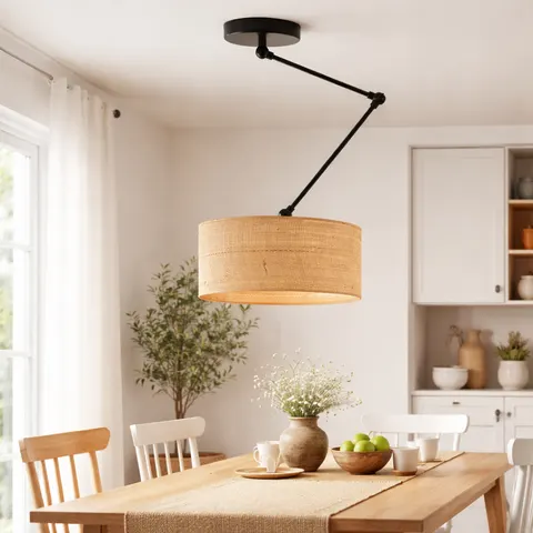 Regulowana lampa sufitowa nad stół w kuchni NOVA RATTAN w stylu boho