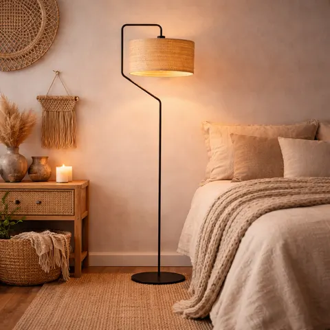 Łukowa lampa podłogowa do salonu w stylu boho CHARLOTTE RATTAN
