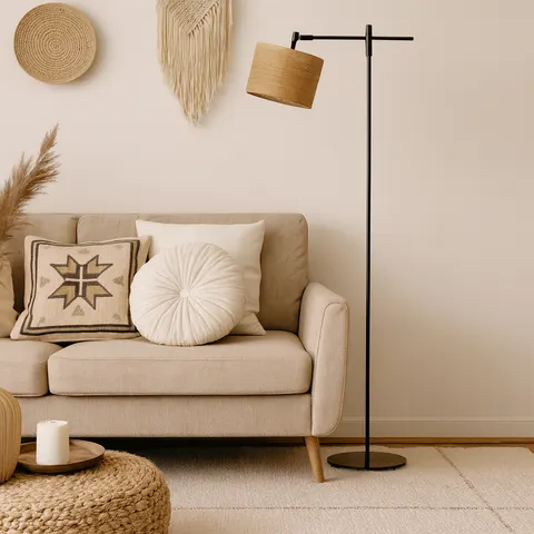 Boho lampa podłogowa z ruchomym kloszem MARTINA RATTAN