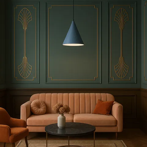 Niebieska lampa wisząca z metalowym kloszem NORDIC CONE do salonu
