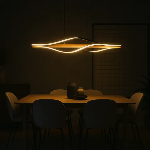 Futurystyczna lampa wisząca LED nad stół LIGNA metal/drewno