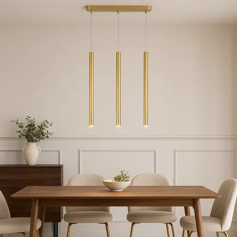 3-punktowa lampa wisząca do jadalni TRINITY w złotym kolorze