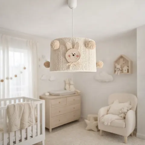 Lampa wisząca handmade ręcznie tkana BOHO BUNNY z zajączkiem