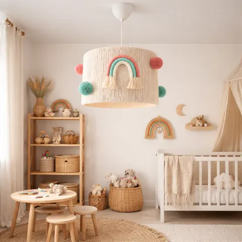 MINT RAINBOW – Boho lampa wisząca do pokoju dziecięcego, ręcznie zdobionA