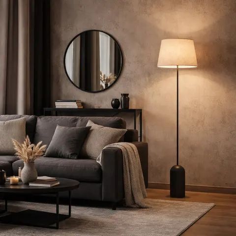 Minimalistyczna elegancka lampa podłogowa do salonu SILVA w odcieniach beżu
