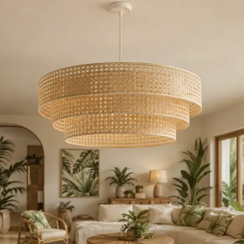 LOOM – potrójna lampa wisząca z naturalnego rattanu w stylu BOHO