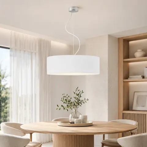 Biała lampa wisząca do kuchni AMY z abażurem 60 cm