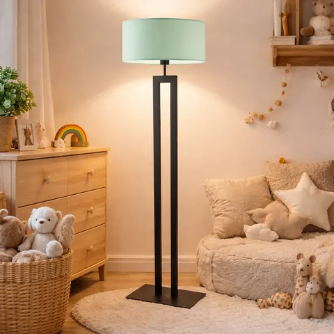 Lampa podłogowa do pokoju dziecięcego DENERIS z miętowym kloszem