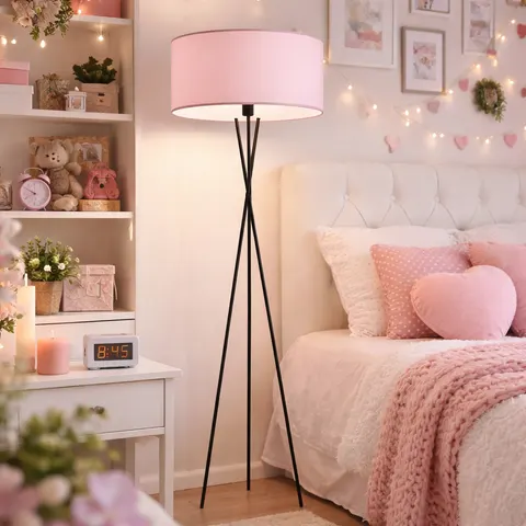 Dziecięca lampa stojąca AUDREY z różowym abażurem 40 cm
