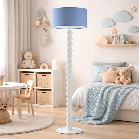 Kulkowa lampa stojąca do pokoju dziecka SAMANTA z materiałowym abażurem