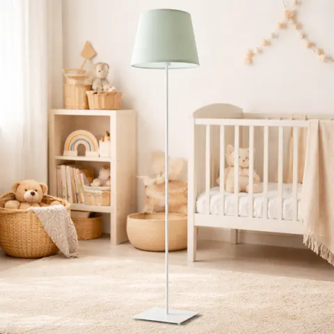 Mała lampa stojąca do pokoju dziecięcego PATRICIA z miętowym abażurem