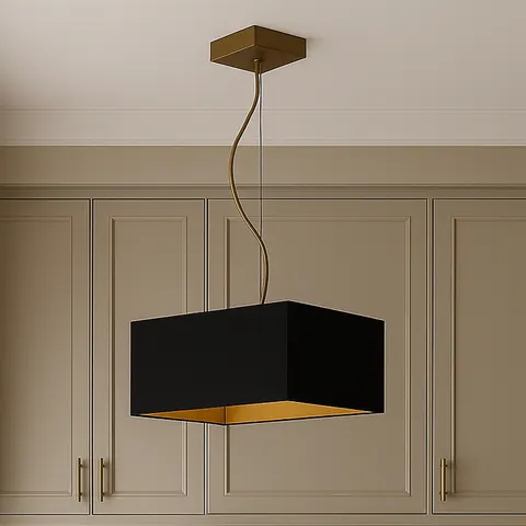Kwadratowa lampa wisząca DORIS GOLD z abażurem 40x40 cm