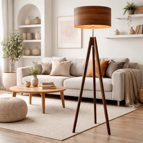 Drewniana lampa stojąca w stylu boho MILEY ECO
