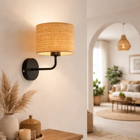 Kinkiet w stylu boho VERONICA RATTAN czarno-beżowy