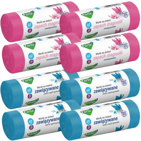 FORTE+ Worki na śmieci 8 x 20 szt po 60 l MIX EASY-BAG, 8 op