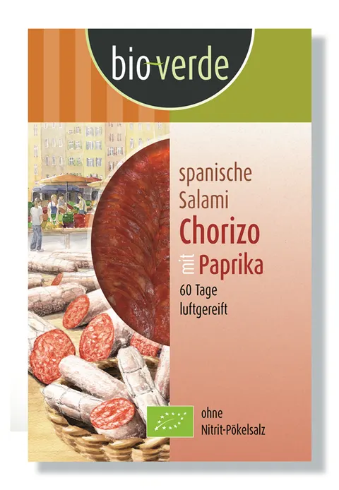 SALAMI CHORIZO Z PAPRYKĄ PLASTRY BIO 80 g - BIO VERDE
