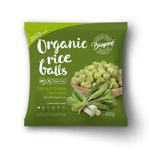 CHRUPKI RYŻOWE ZE SZPINAKIEM I POREM BEZGLUTENOWE BIO 60 g - BIOPONT