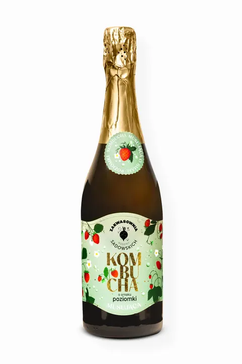Kombucha musująca o smaku poziomki