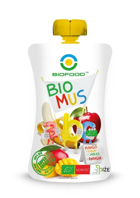 MUS MANGO - BANANOWO - JABŁKOWY BEZGLUTENOWY BIO 90 g - BIO FOOD