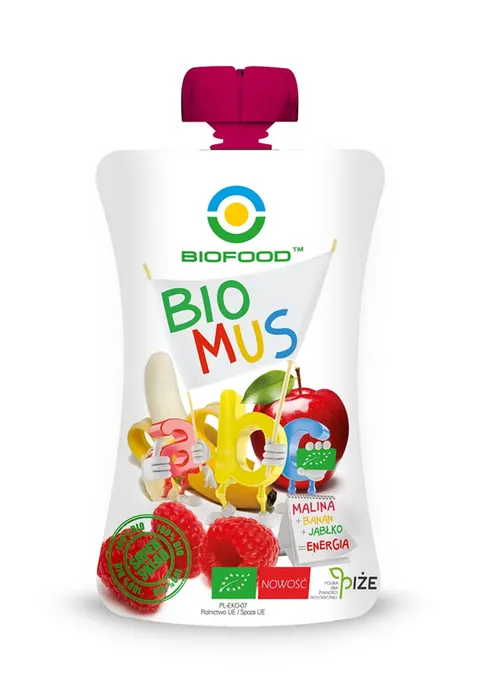 MUS MALINOWO - BANANOWO - JABŁKOWY BEZGLUTENOWY 90g BIOFOOD