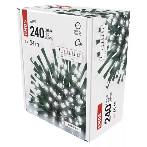 Lampki choinkowe, zimna biel - 240LED XMAS 24M + Timer - EMOS