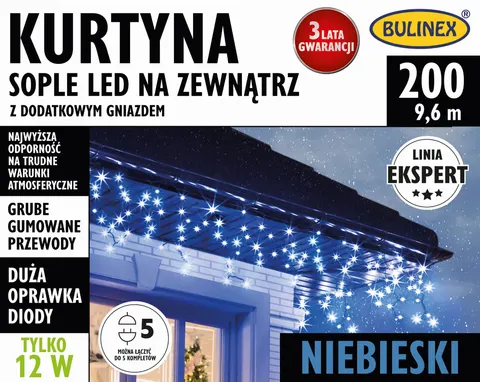 Kurtyna FLESZ sople LED 200L - 9,6m, niebieski - Bulinex