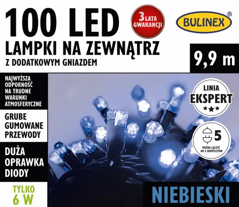 Lampki LED 100L - 9,9m niebieski - Bulinex