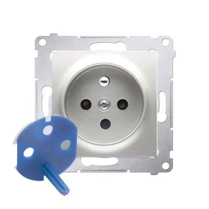 SIMON54 Gniazdo DATA z kluczem uprawniającym (moduł); srebrny matowy