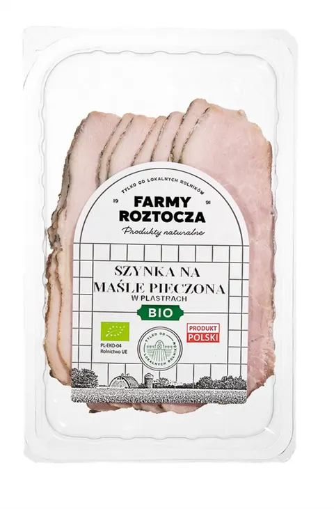 SZYNKA NA MAŚLE PIECZONA PLASTRY BIO 100 g - FARMY ROTOCZA (Z PÓŁKI)