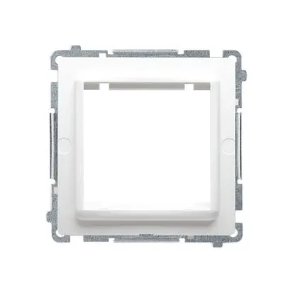 BASIC Adapter (przejściówka) na osprzęt standardu 45 × 45 mm. Montaż do puszki na łapki i wkręty; biały