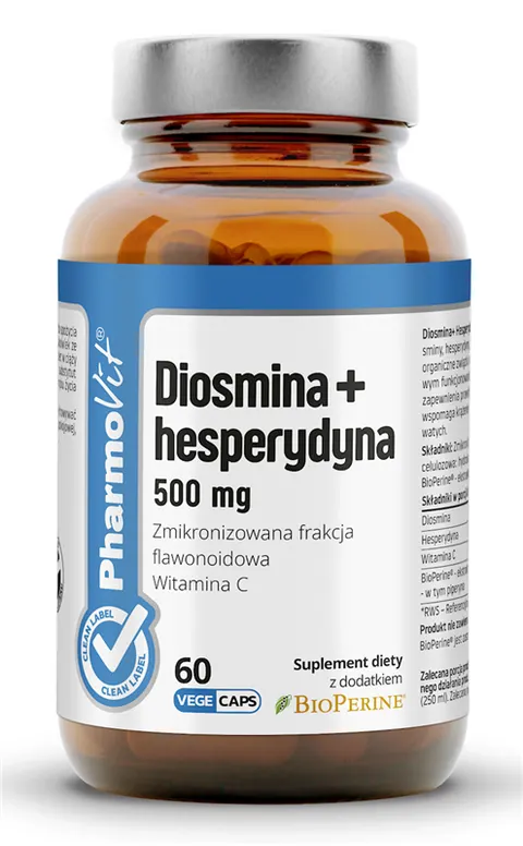 DIOSMINA + HESPERYDYNA (500 mg) BEZGLUTENOWA 60 KAPSUŁEK - PHARMOVIT (CLEAN LABEL)