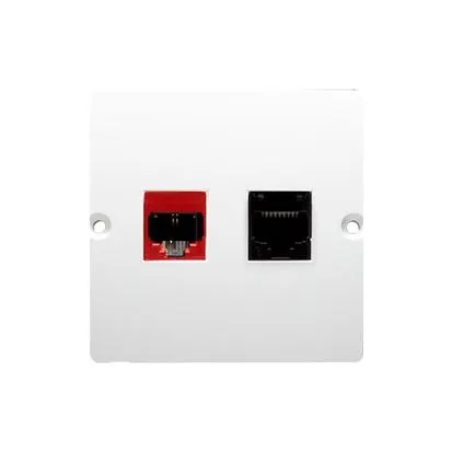 BASIC Gniazdo komputerowe RJ45 kat.5e + telefoniczne RJ12 (moduł). Montaż gniazda na wkręty do puszki; białe