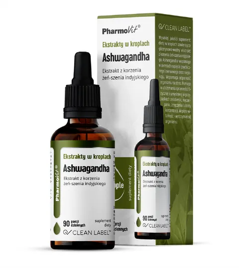 EKSTRAKTY W KROPLACH ASHWAGANDHA BEZGLUTENOWE 30 ml - PHARMOVIT (CLEAN LABEL)