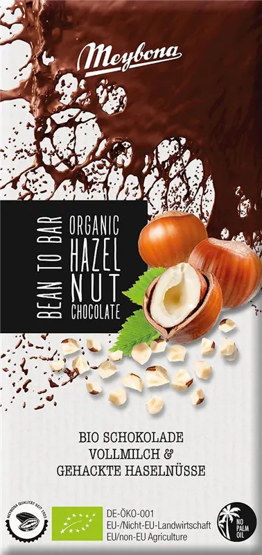 CZEKOLADA MLECZNA Z ORZECHAMI LASKOWYMI BIO 80 g - MEYBONA