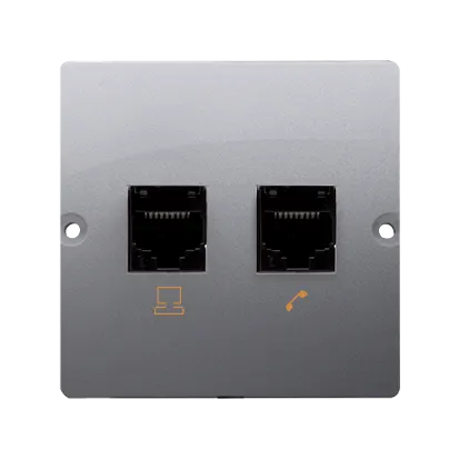 BASIC Gniazdo komputerowe RJ45 kat.5e + telefoniczne RJ11 (moduł). Montaż gniazda na wkręty do puszki; stal inox