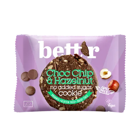 CIASTKO Z CZEKOLADĄ I ORZECHAMI LASKOWYMI BEZ DODATKU CUKRÓW BIO 40 g - BETT'R