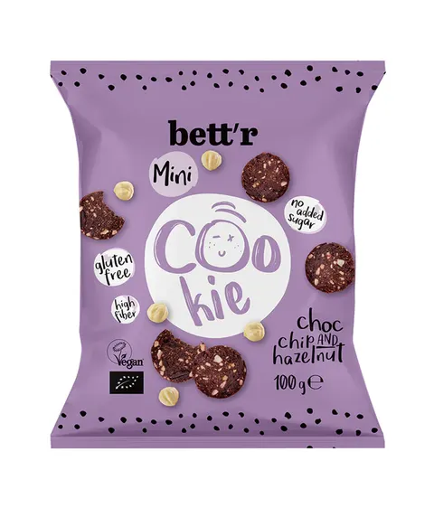 CIASTKA Z CZEKOLADĄ I ORZECHAMI LASKOWYMI BEZ DODATKU CUKRÓW BIO 100 g - BETT'R