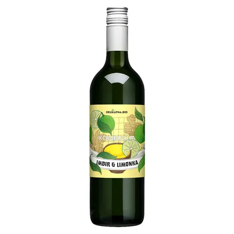 KOMBUCHA O SMAKU IMBIRU I LIMONKI BIO 750 ml - DELIKATNA