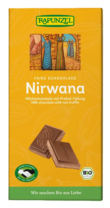 CZEKOLADA MLECZNA Z NADZIENIEM PRALINOWYM NIRWANA BIO 100 g - RAPUNZEL