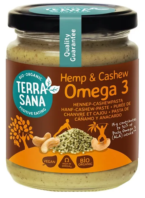 KREM OMEGA-3 Z ORZECHÓW NERKOWCA I NASION KONOPI BIO 250 g - TERRASANA