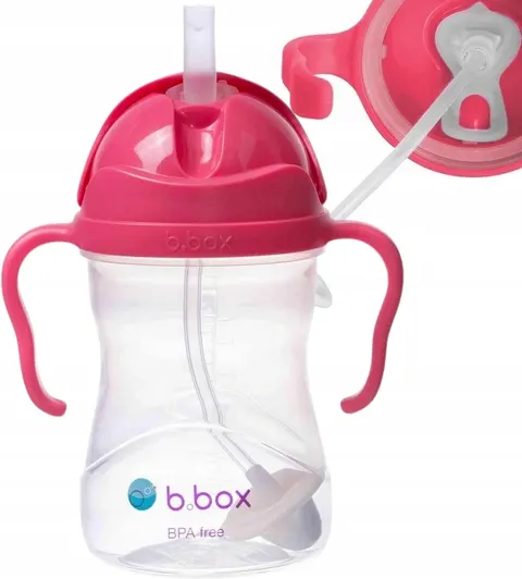 B.Box bidon z obciążoną słomką niekapek 240 ml / Malinowy