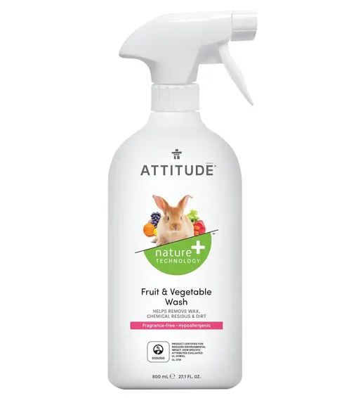 Attitude NATURE+, Bezzapachowy spray do mycia owoców i warzyw, 800 ml