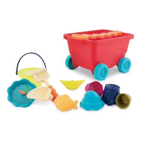 B.Toys: Wavey Wagon Wózek – wagonik z akcesoriami do piasku Czerwony