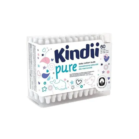 Patyczki higieniczne dla niemowląt i dzieci Kindii pure z ogranicznikiem 60 szt.