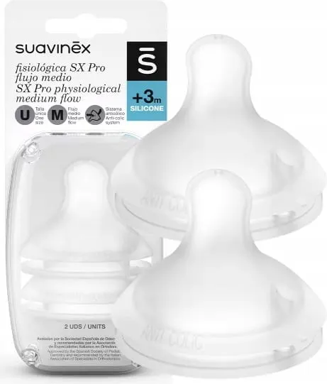 Suavinex smoczek do butelki sx pro średni 3m+ 2szt smoczki
