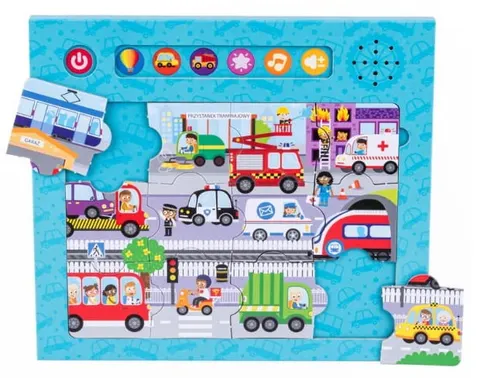DUMEL INTERAKTYWNE PUZZLE DŹWIĘKI WOKÓŁ NAS POJAZDY GRA 3+